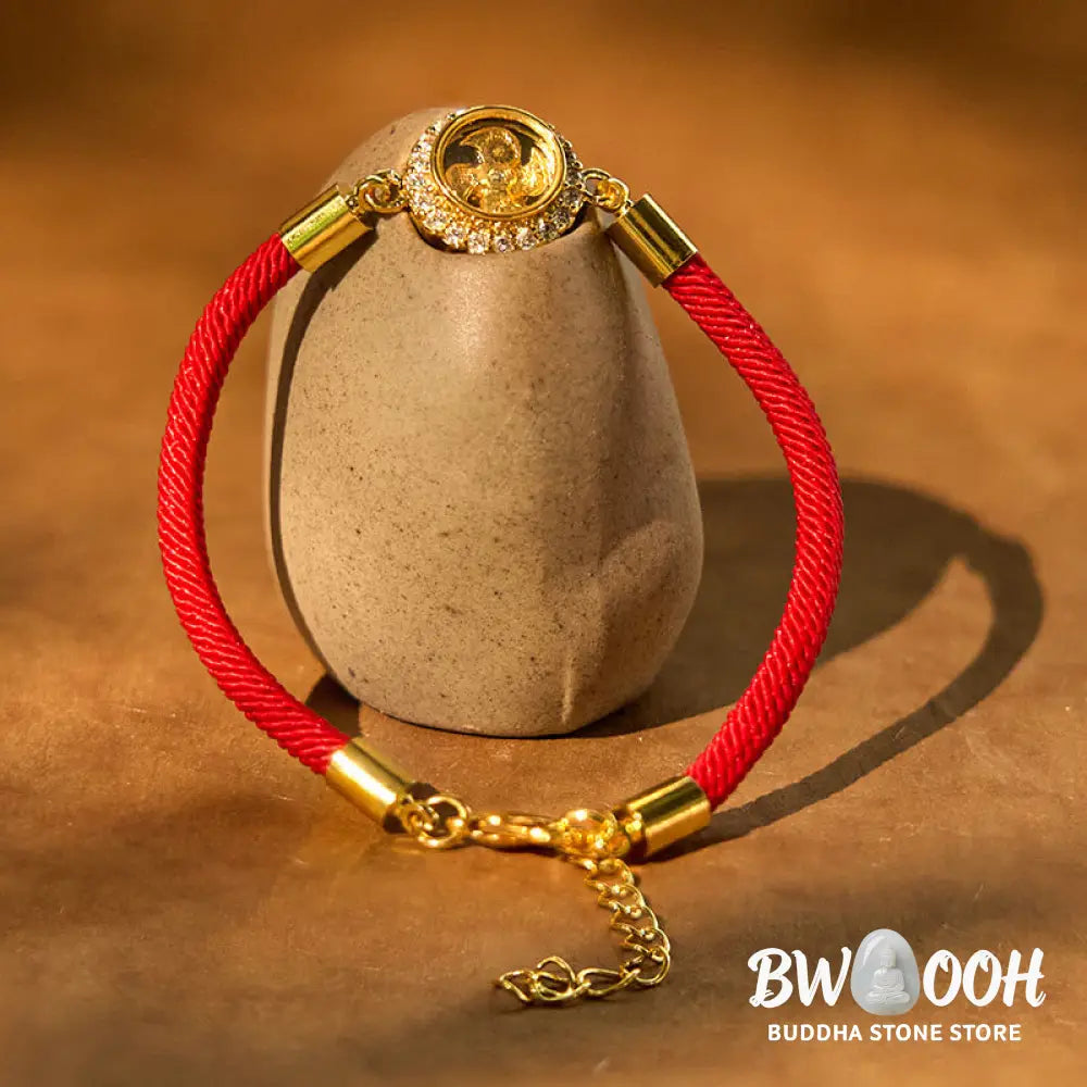 Buddha Stones Red String Copper Brass Rotatable Windmill Feng Sheng Shui Qi Protection Braided Bracelet - BWOOOH - Red