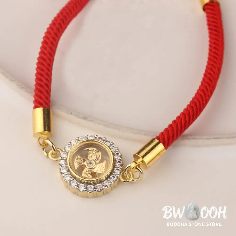 Buddha Stones Red String Copper Brass Rotatable Windmill Feng Sheng Shui Qi Protection Braided Bracelet - BWOOOH - Red