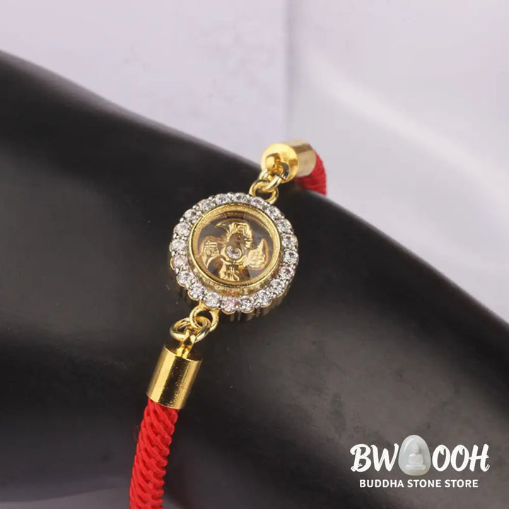 Buddha Stones Red String Copper Brass Rotatable Windmill Feng Sheng Shui Qi Protection Braided Bracelet - BWOOOH - Red