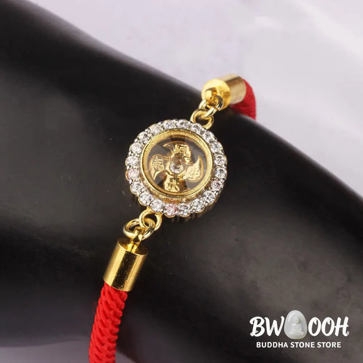 Buddha Stones Red String Copper Brass Rotatable Windmill Feng Sheng Shui Qi Protection Braided Bracelet - BWOOOH - Red