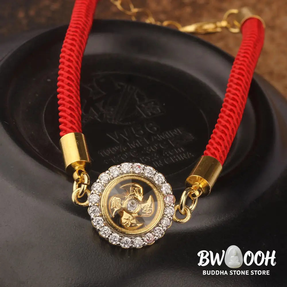 Buddha Stones Red String Copper Brass Rotatable Windmill Feng Sheng Shui Qi Protection Braided Bracelet - BWOOOH - Red
