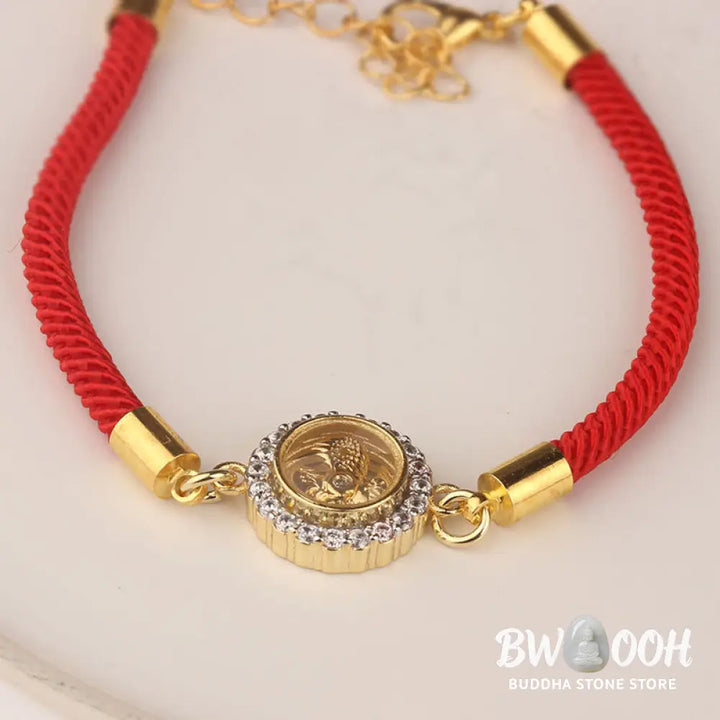 Buddha Stones Red String Copper Brass Rotatable Windmill Feng Sheng Shui Qi Protection Braided Bracelet - BWOOOH - Red
