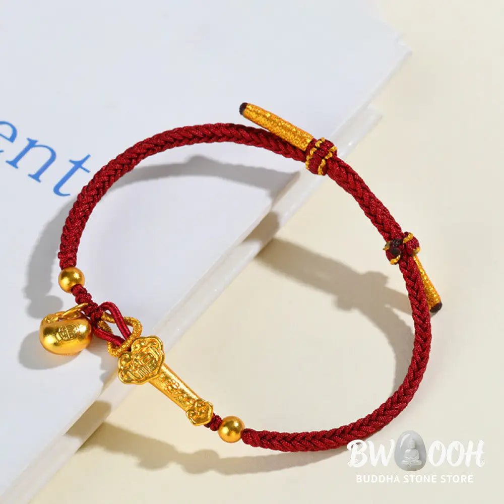 Buddha Stones Red String Fu Character Ingot Ruyi Stick Luck Braided Bracelet - BWOOOH - Red String (Wrist