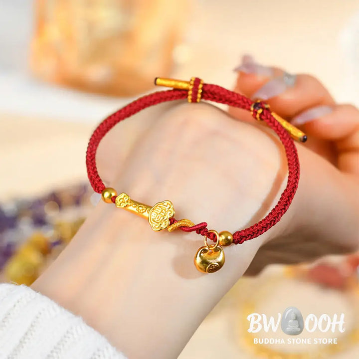Buddha Stones Red String Fu Character Ingot Ruyi Stick Luck Braided Bracelet - BWOOOH - Red String (Wrist
