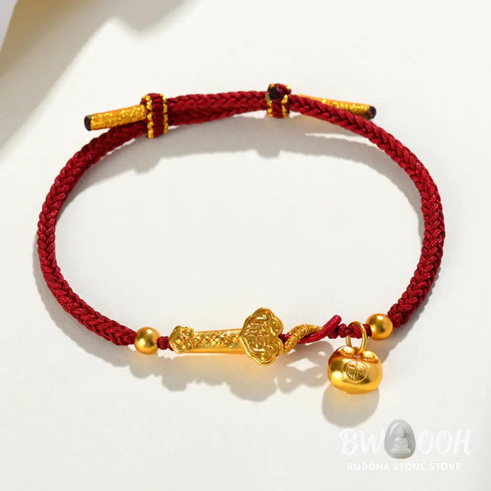 Buddha Stones Red String Fu Character Ingot Ruyi Stick Luck Braided Bracelet - BWOOOH - Red String (Wrist