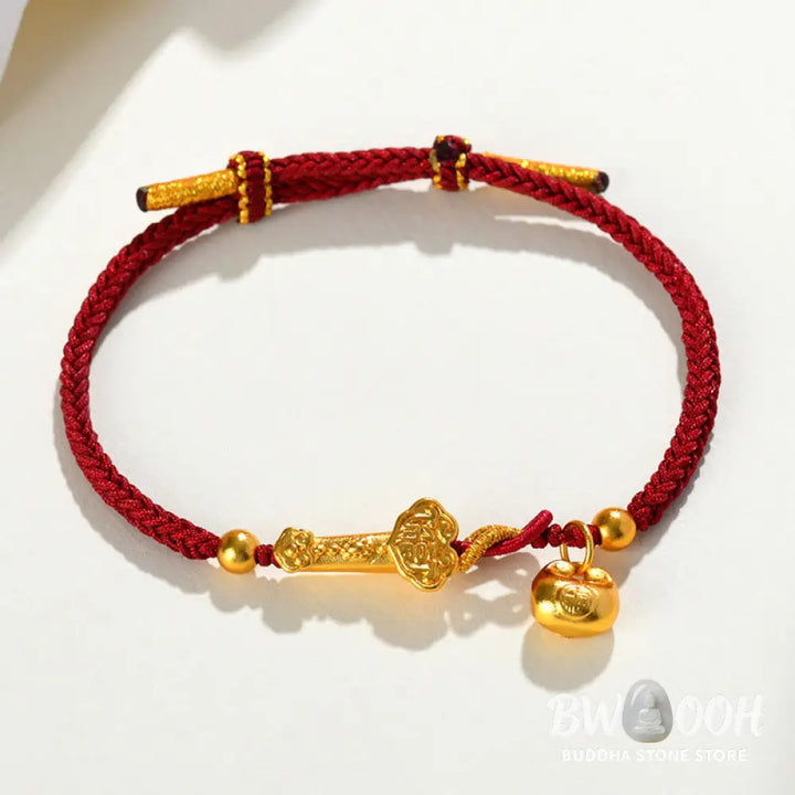 Buddha Stones Red String Fu Character Ingot Ruyi Stick Luck Braided Bracelet - BWOOOH - Red String (Wrist