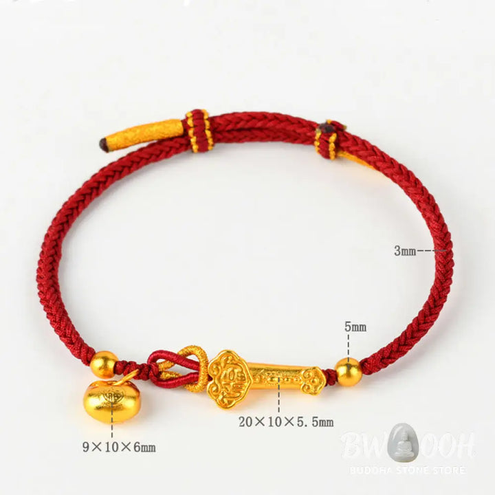 Buddha Stones Red String Fu Character Ingot Ruyi Stick Luck Braided Bracelet - BWOOOH - Red String (Wrist