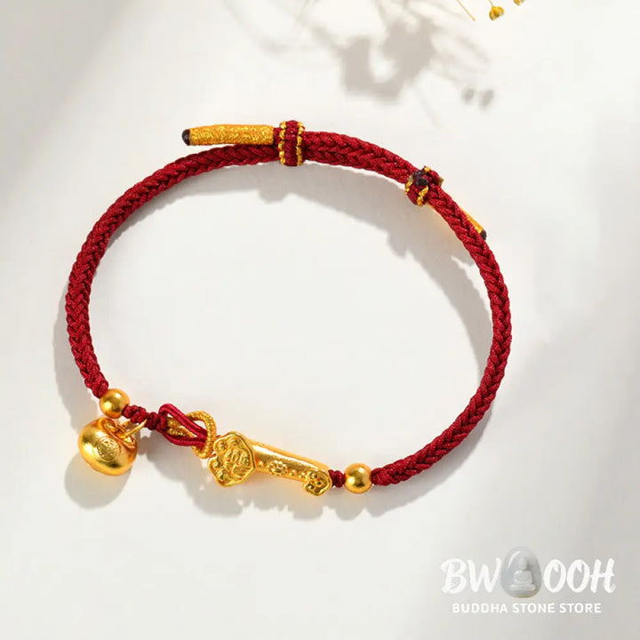 Buddha Stones Red String Fu Character Ingot Ruyi Stick Luck Braided Bracelet - BWOOOH - Red String (Wrist