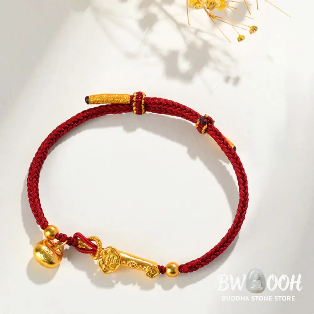 Buddha Stones Red String Fu Character Ingot Ruyi Stick Luck Braided Bracelet - BWOOOH - Red String (Wrist