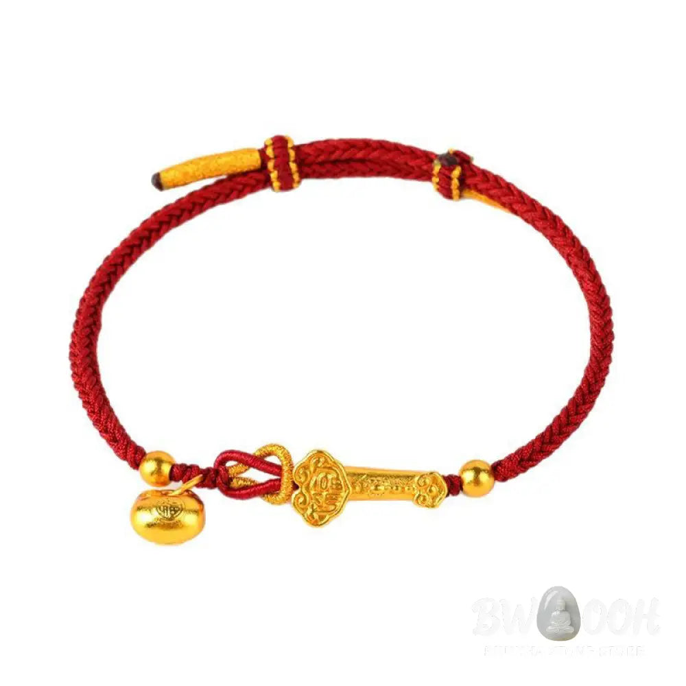 Buddha Stones Red String Fu Character Ingot Ruyi Stick Luck Braided Bracelet - BWOOOH - Red String (Wrist