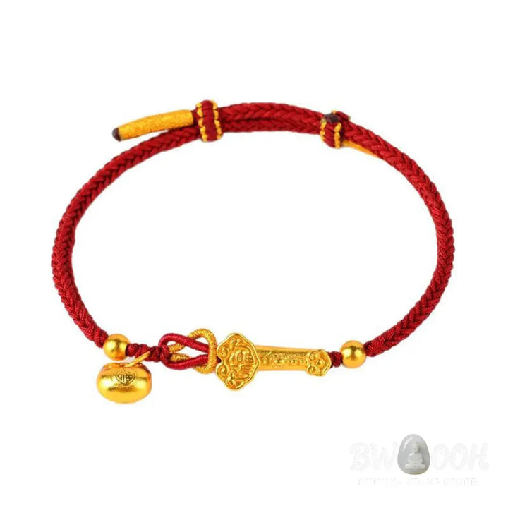 Buddha Stones Red String Fu Character Ingot Ruyi Stick Luck Braided Bracelet - BWOOOH - Red String (Wrist