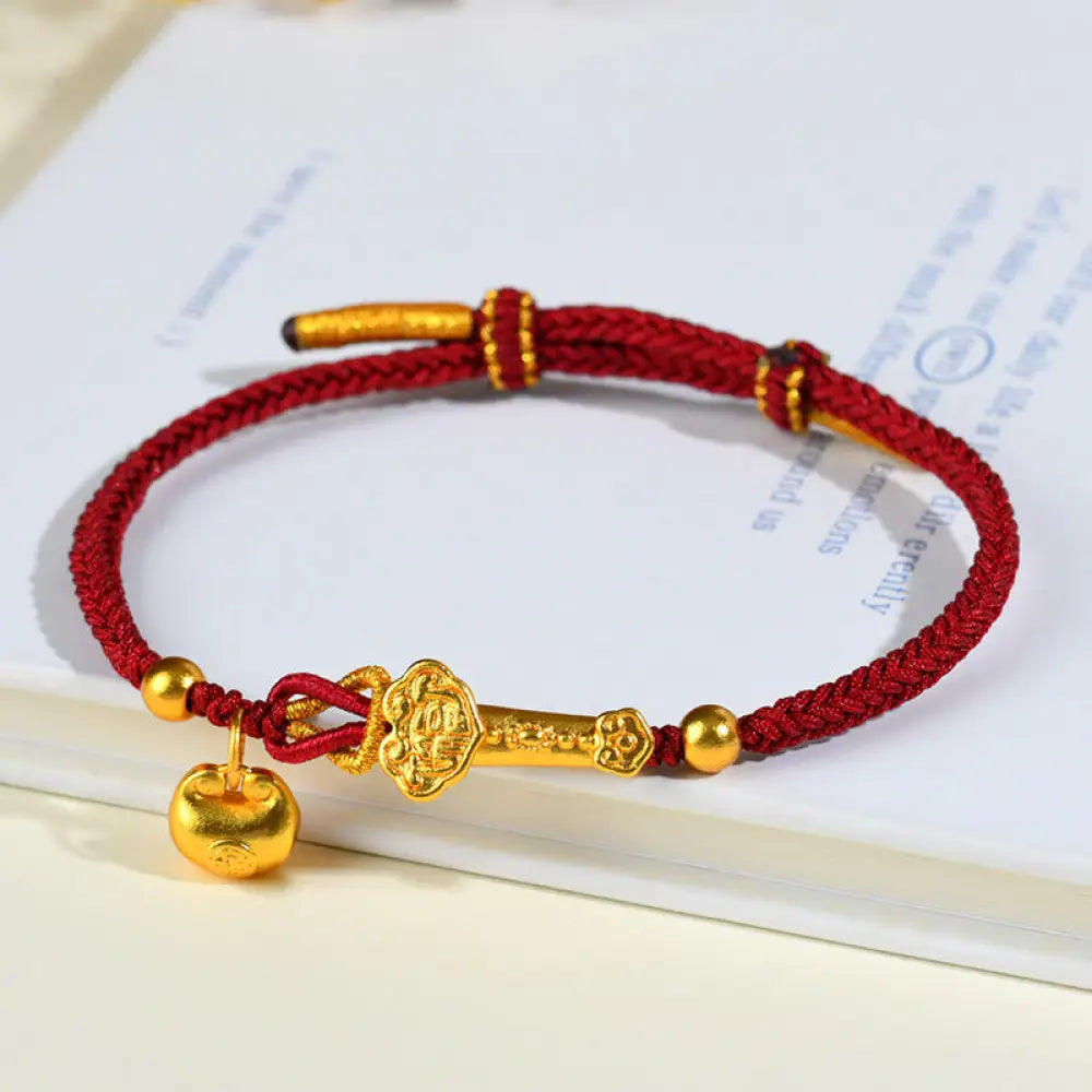 BWOOOH Red String Fu Character Ingot Ruyi Stick Luck Braided Bracelet - BWOOOH - Red String (Wrist