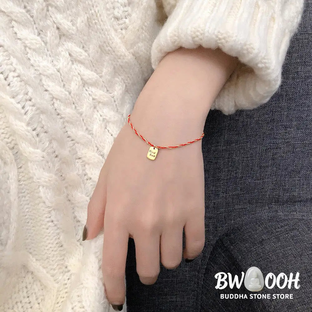 Buddha Stones Red String Gold Plated Copper Good Luck Strength Bracelet - BWOOOH - Red String(Wrist Circumference: