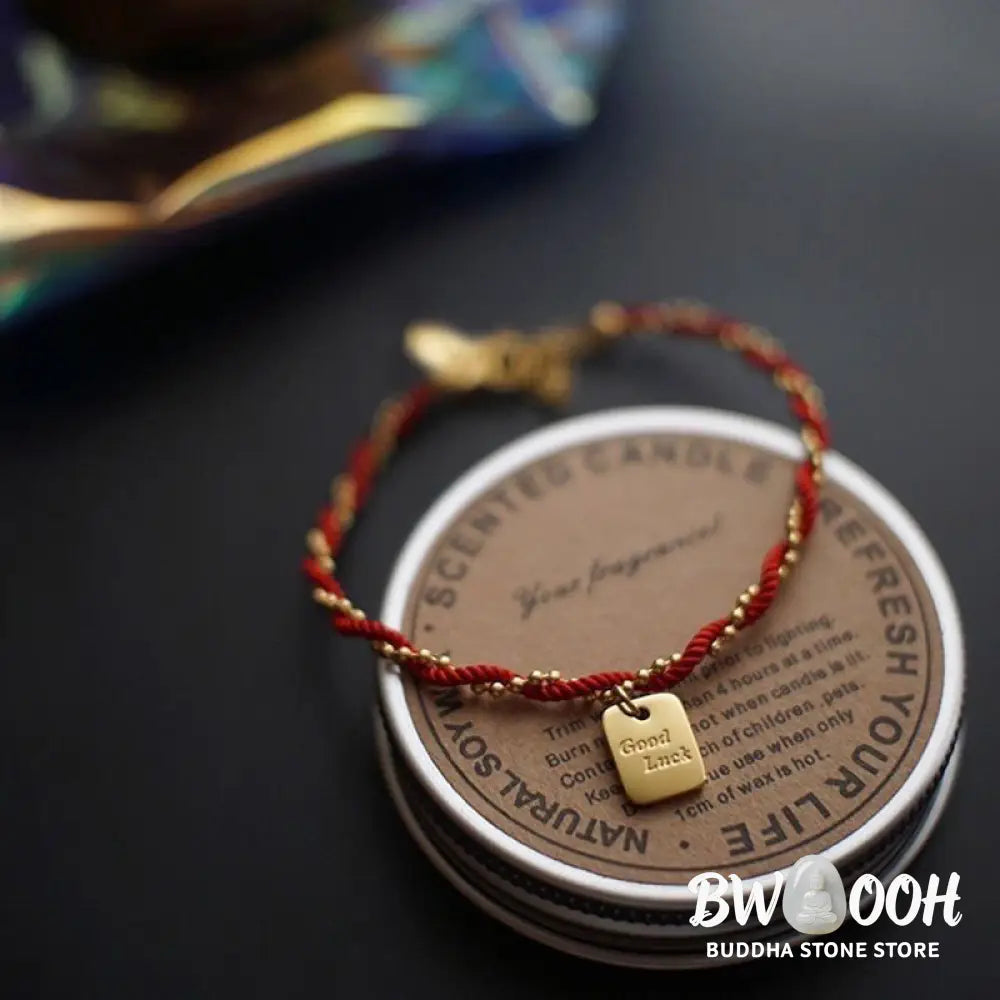 Buddha Stones Red String Gold Plated Copper Good Luck Strength Bracelet - BWOOOH - Red String(Wrist Circumference: