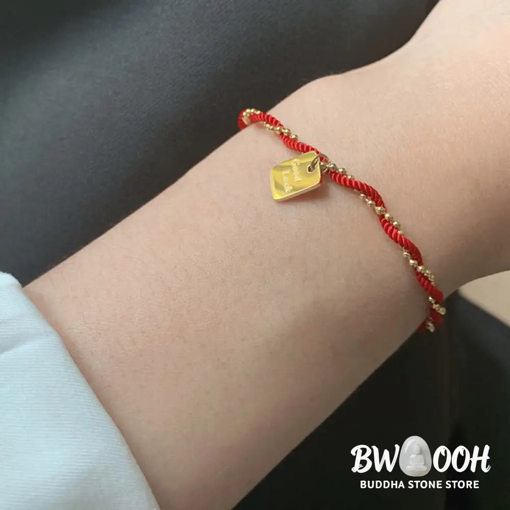 Buddha Stones Red String Gold Plated Copper Good Luck Strength Bracelet - BWOOOH - Red String(Wrist Circumference: