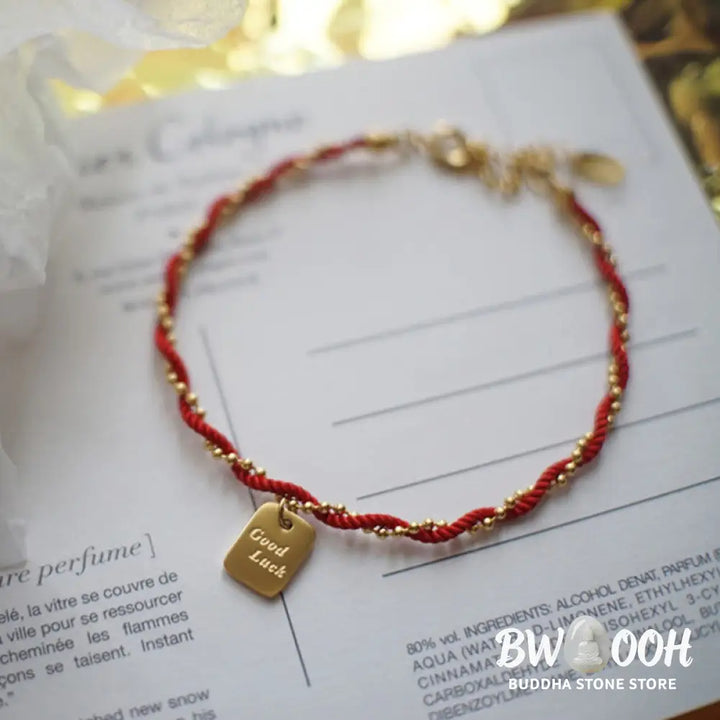 Buddha Stones Red String Gold Plated Copper Good Luck Strength Bracelet - BWOOOH - Red String(Wrist Circumference: