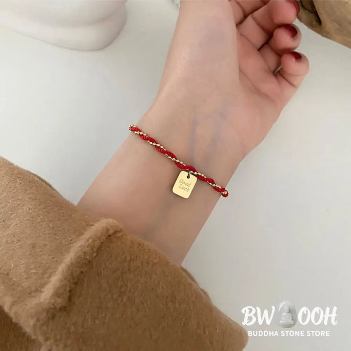 Buddha Stones Red String Gold Plated Copper Good Luck Strength Bracelet - BWOOOH - Red String(Wrist Circumference: