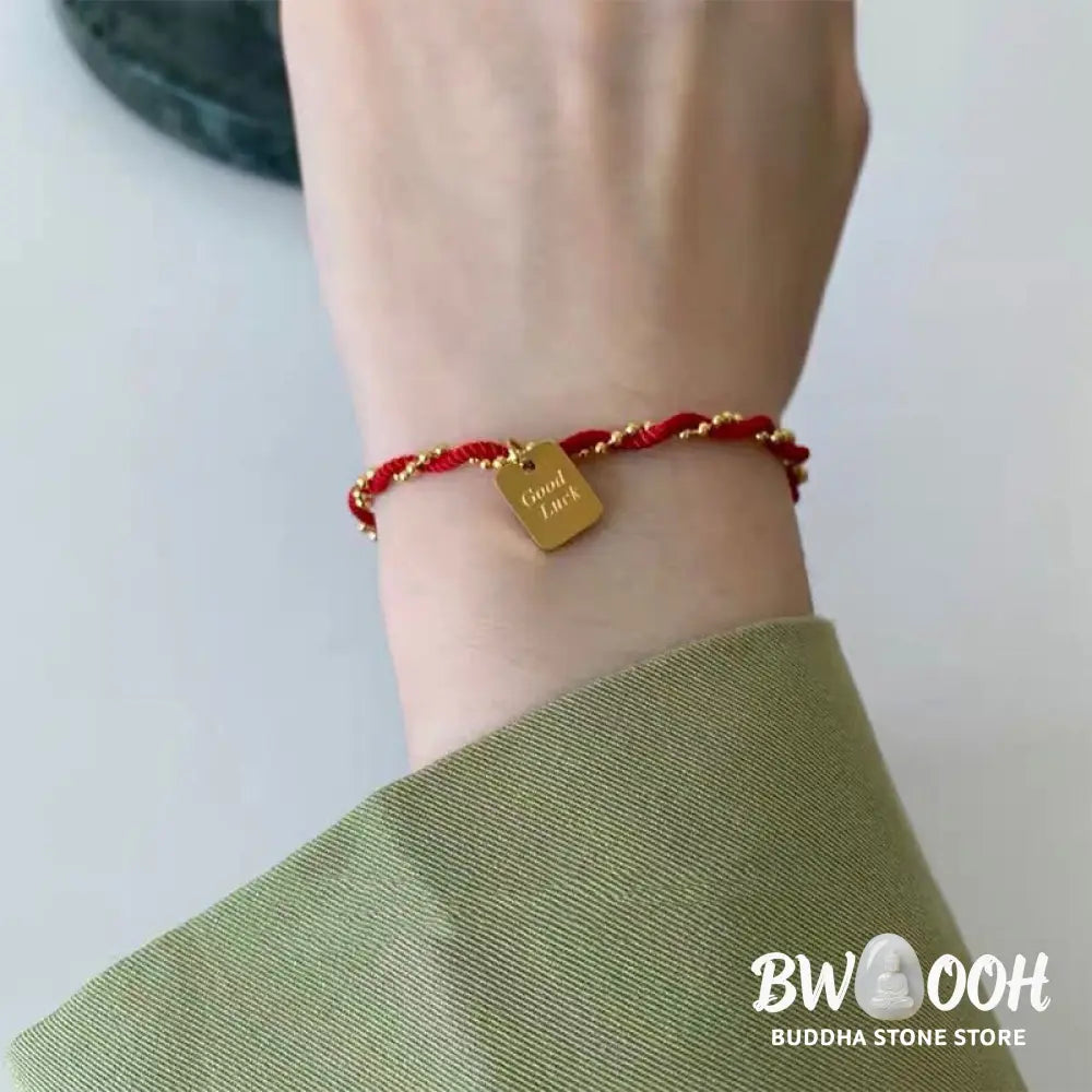 Buddha Stones Red String Gold Plated Copper Good Luck Strength Bracelet - BWOOOH - Red String(Wrist Circumference: