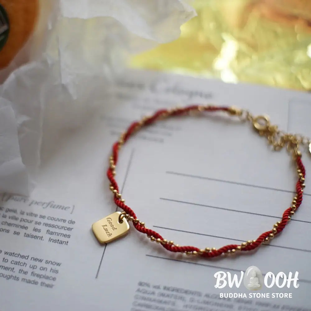 Buddha Stones Red String Gold Plated Copper Good Luck Strength Bracelet - BWOOOH - Red String(Wrist Circumference: