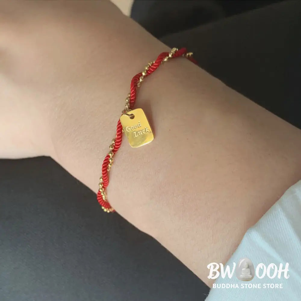 Buddha Stones Red String Gold Plated Copper Good Luck Strength Bracelet - BWOOOH - Red String(Wrist Circumference: