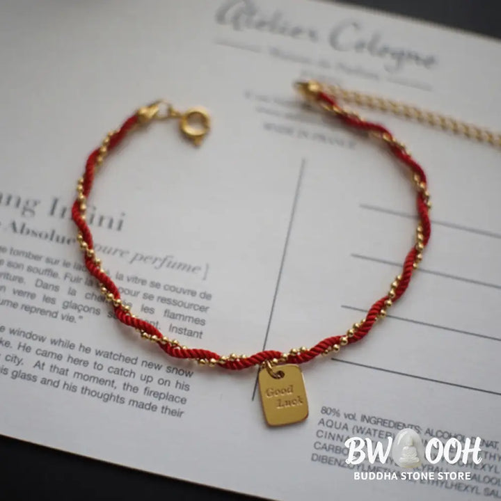 Buddha Stones Red String Gold Plated Copper Good Luck Strength Bracelet - BWOOOH - Red String(Wrist Circumference: