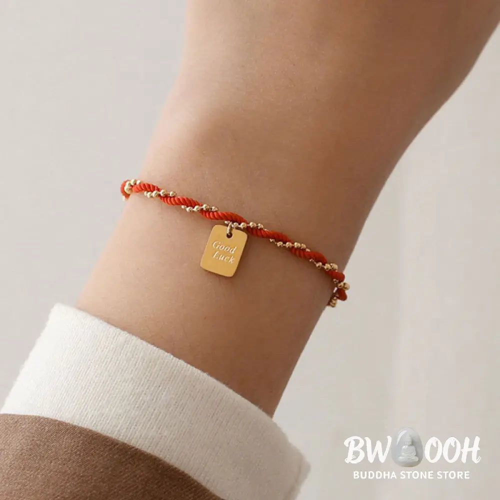 Buddha Stones Red String Gold Plated Copper Good Luck Strength Bracelet - BWOOOH - Red String(Wrist Circumference: