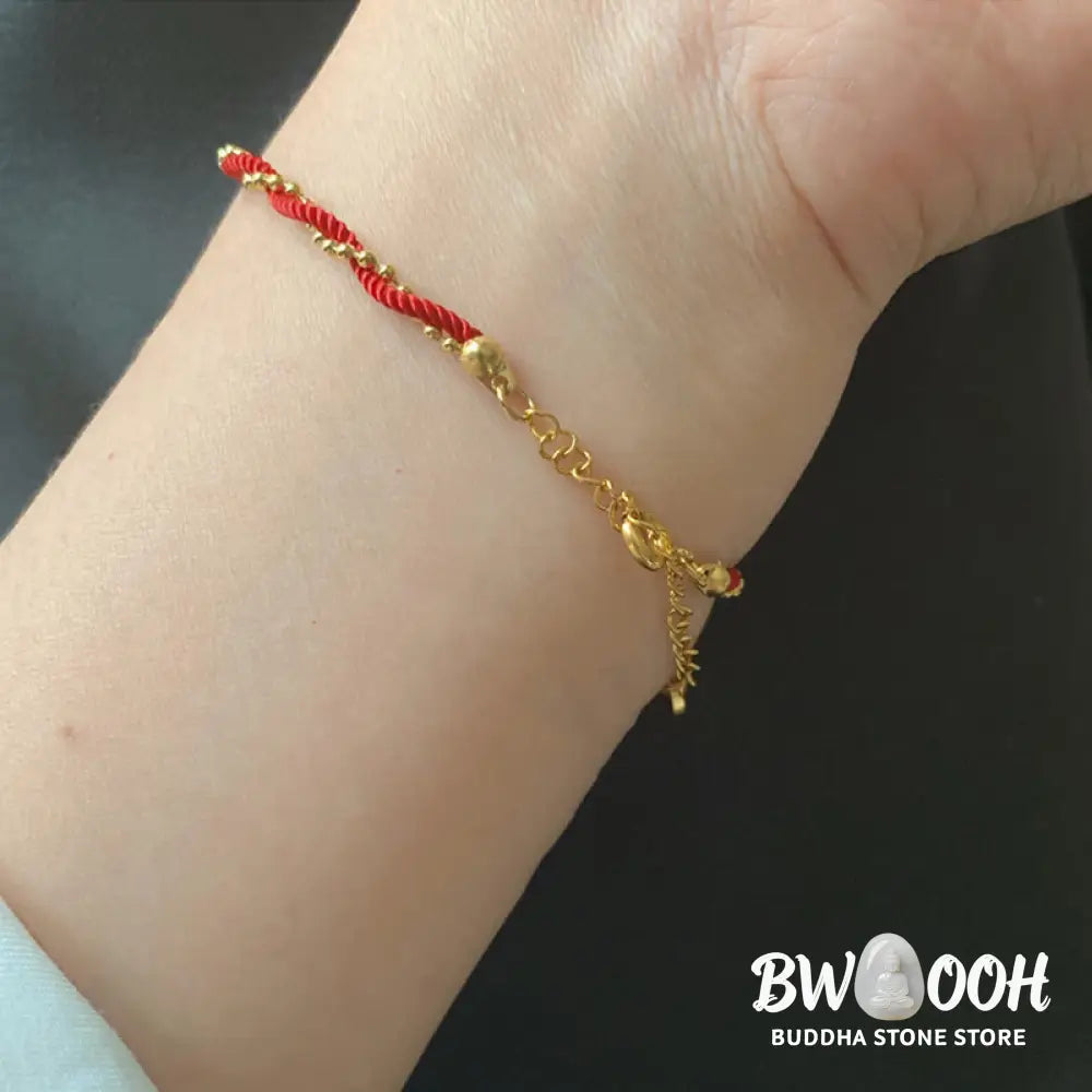 Buddha Stones Red String Gold Plated Copper Good Luck Strength Bracelet - BWOOOH - Red String(Wrist Circumference: