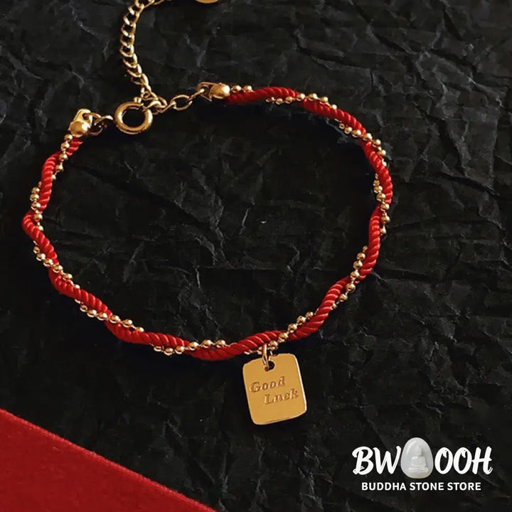 Buddha Stones Red String Gold Plated Copper Good Luck Strength Bracelet - BWOOOH - Red String(Wrist Circumference: