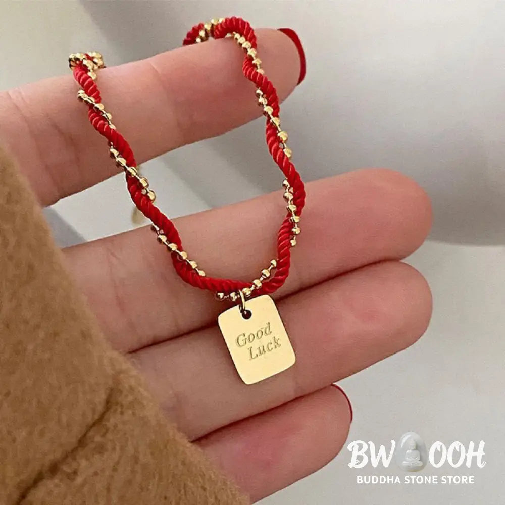 Buddha Stones Red String Gold Plated Copper Good Luck Strength Bracelet - BWOOOH - Red String(Wrist Circumference: