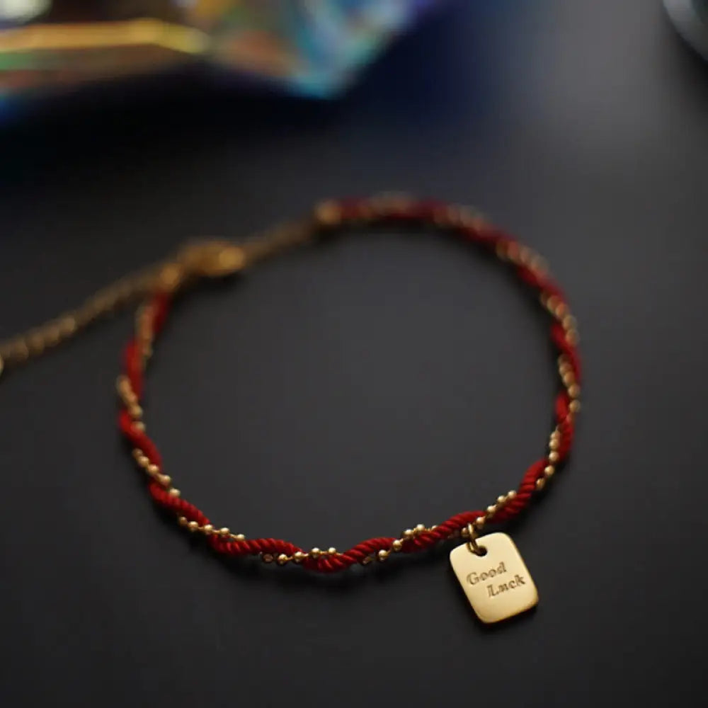 BWOOOH Red String Gold Plated Copper Good Luck Strength Bracelet - BWOOOH - Red String(Wrist Circumference: