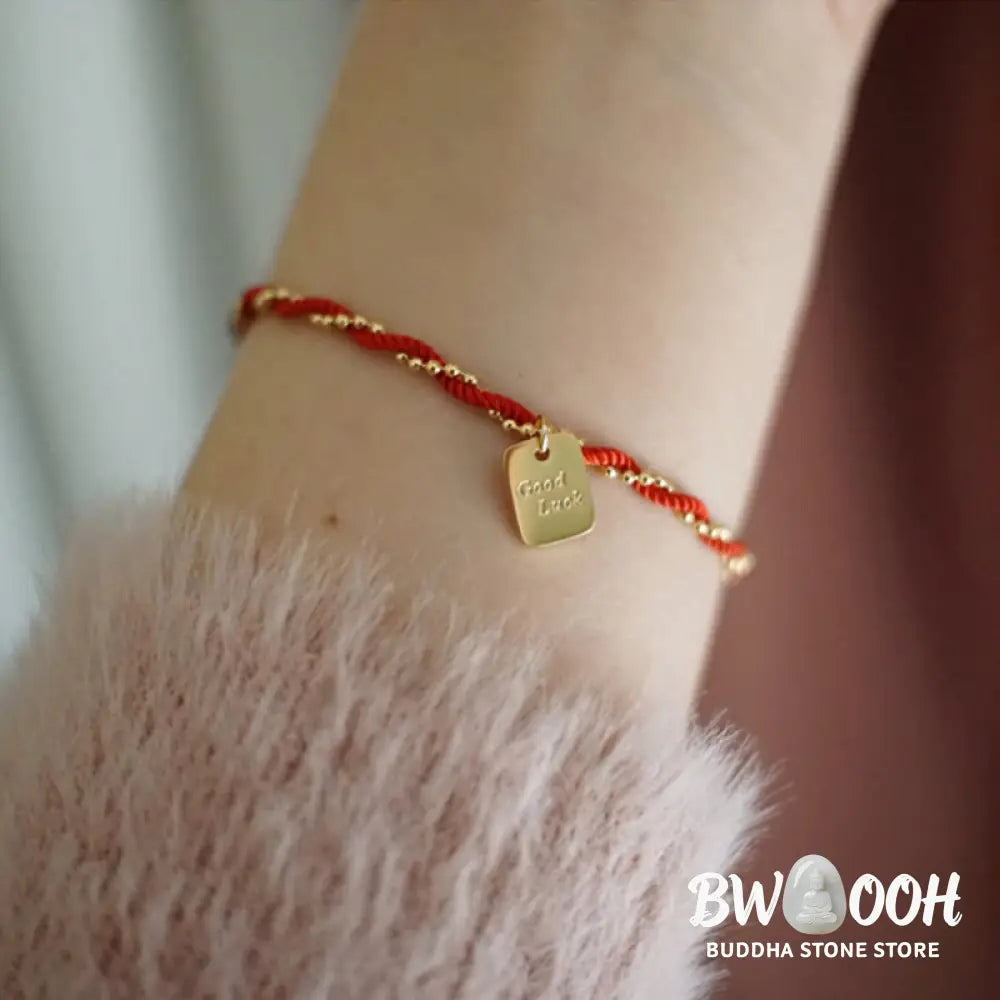 Buddha Stones Red String Gold Plated Copper Good Luck Strength Bracelet - BWOOOH - Red String(Wrist Circumference: