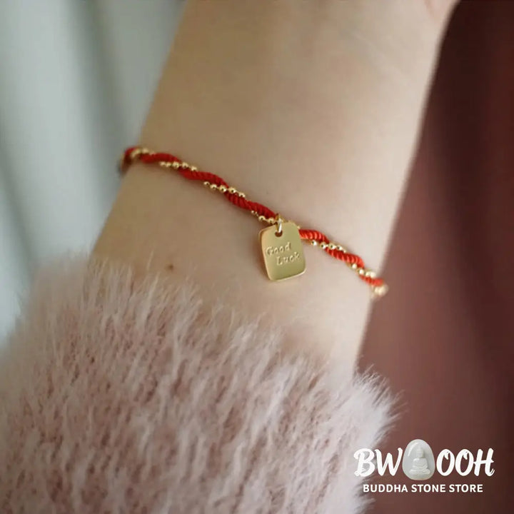 Buddha Stones Red String Gold Plated Copper Good Luck Strength Bracelet - BWOOOH - Red String(Wrist Circumference: