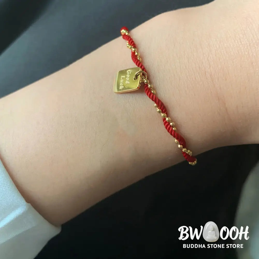 Buddha Stones Red String Gold Plated Copper Good Luck Strength Bracelet - BWOOOH - Red String(Wrist Circumference: