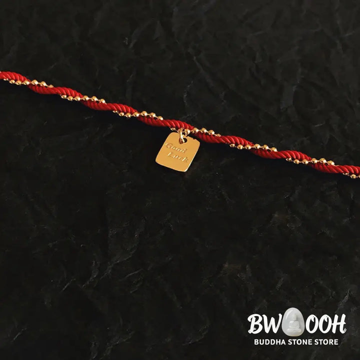 Buddha Stones Red String Gold Plated Copper Good Luck Strength Bracelet - BWOOOH - Red String(Wrist Circumference: