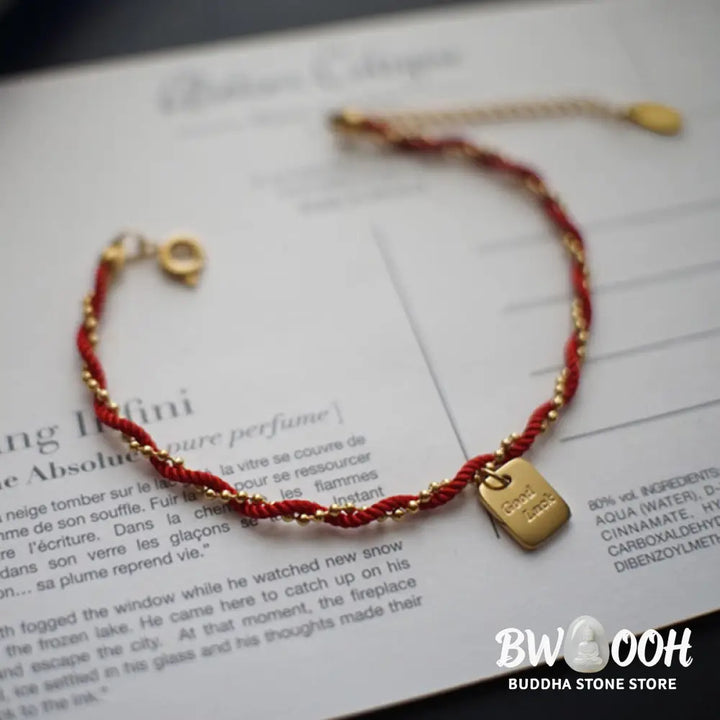 Buddha Stones Red String Gold Plated Copper Good Luck Strength Bracelet - BWOOOH - Red String(Wrist Circumference: