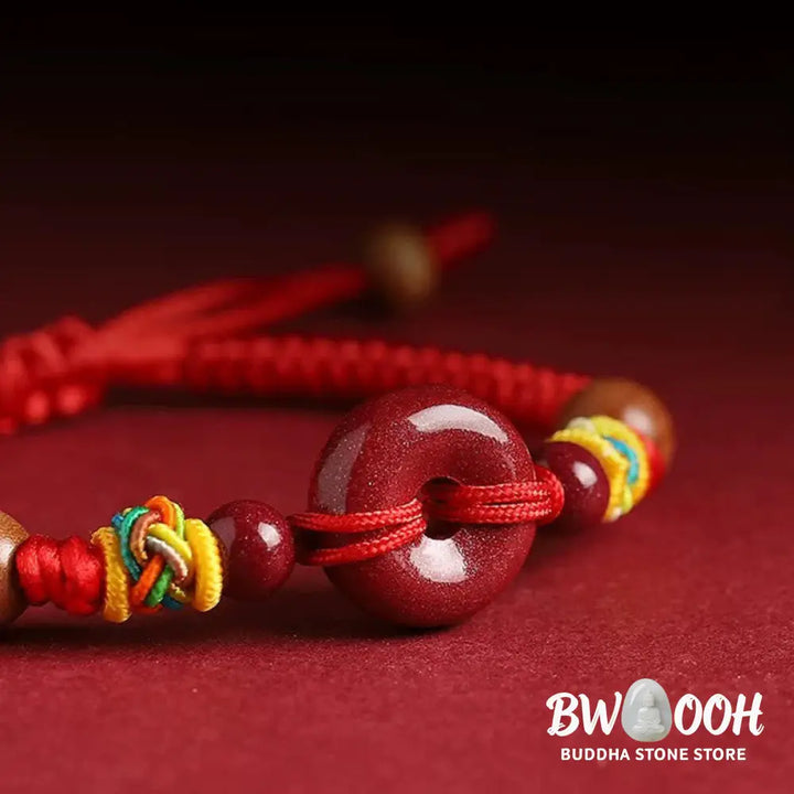 Buddha Stones Red String Peach Wood Peace Buckle Cinnabar Protection Adult Kid Bracelet - Bracelet