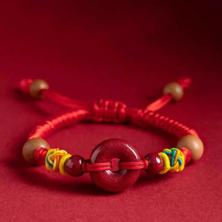 BWOOOH Red String Peach Wood Peace Buckle Cinnabar Protec