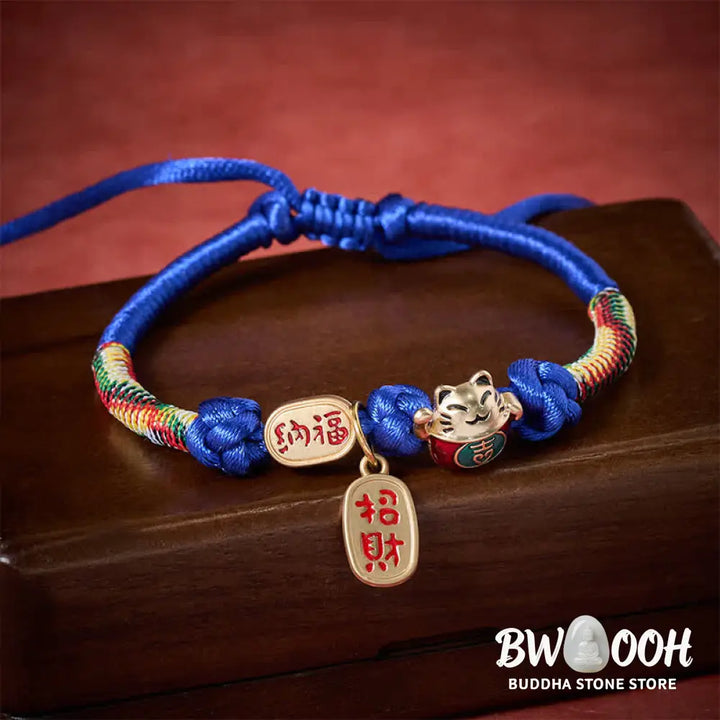 Buddha Stones Red String Plaited Auspicious Fu Character Protection Adjustable Cats Pet Collar - Pet Collar