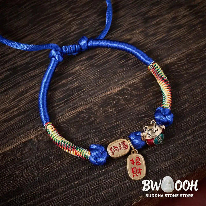 Buddha Stones Red String Plaited Auspicious Fu Character Protection Adjustable Cats Pet Collar - Pet Collar