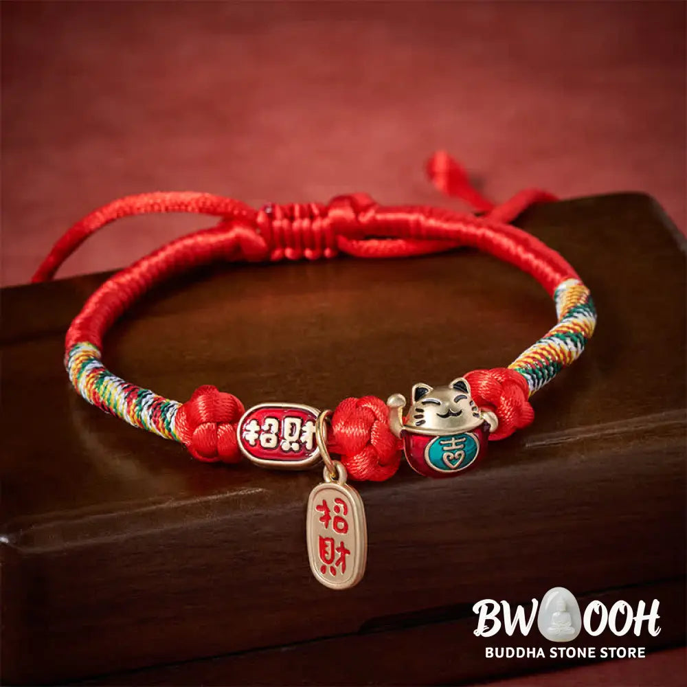 Buddha Stones Red String Plaited Auspicious Fu Character Protection Adjustable Cats Pet Collar - Pet Collar