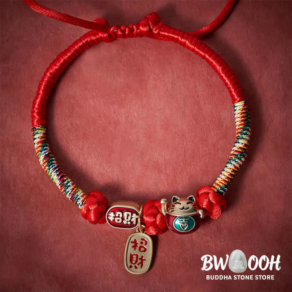Buddha Stones Red String Plaited Auspicious Fu Character Protection Adjustable Cats Pet Collar - Pet Collar
