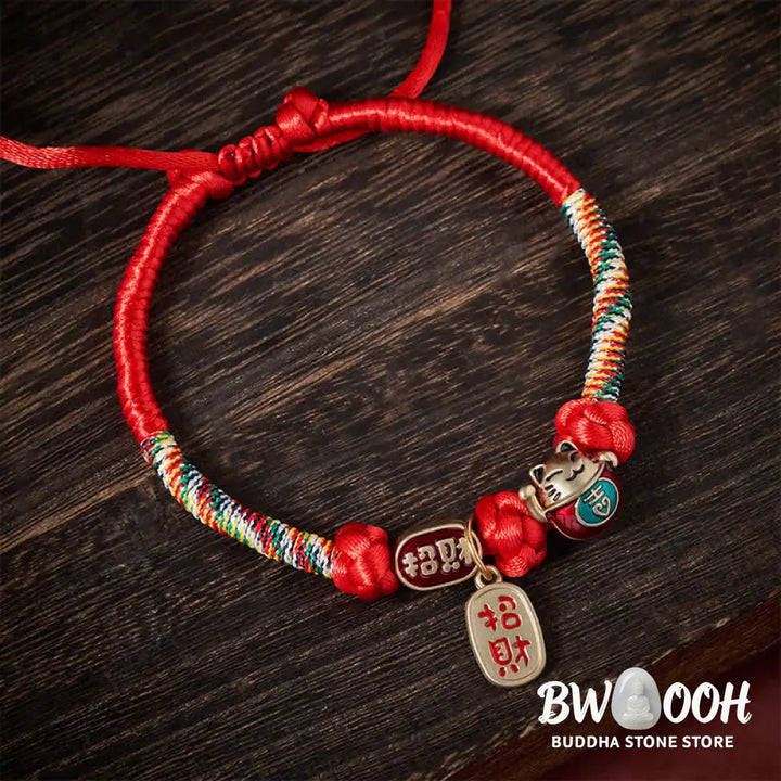 Buddha Stones Red String Plaited Auspicious Fu Character Protection Adjustable Cats Pet Collar - Pet Collar