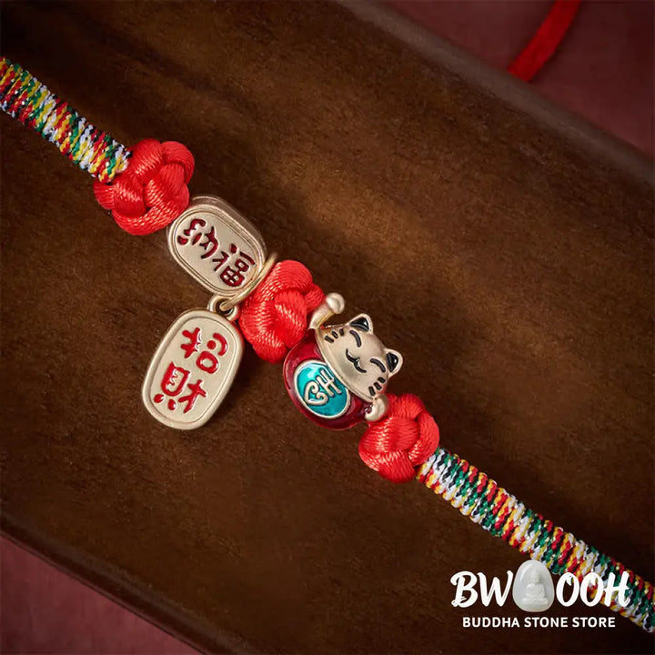 Buddha Stones Red String Plaited Auspicious Fu Character Protection Adjustable Cats Pet Collar - Pet Collar