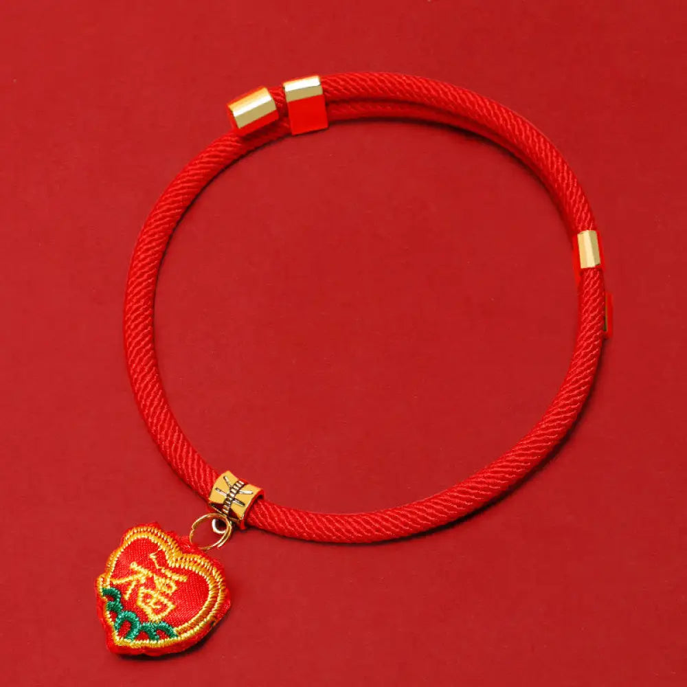 Buddha Stones Red String Plaited Embroidery Tiger Fu Character Protection Adjustable Cats Dogs Pet Collar - Fu