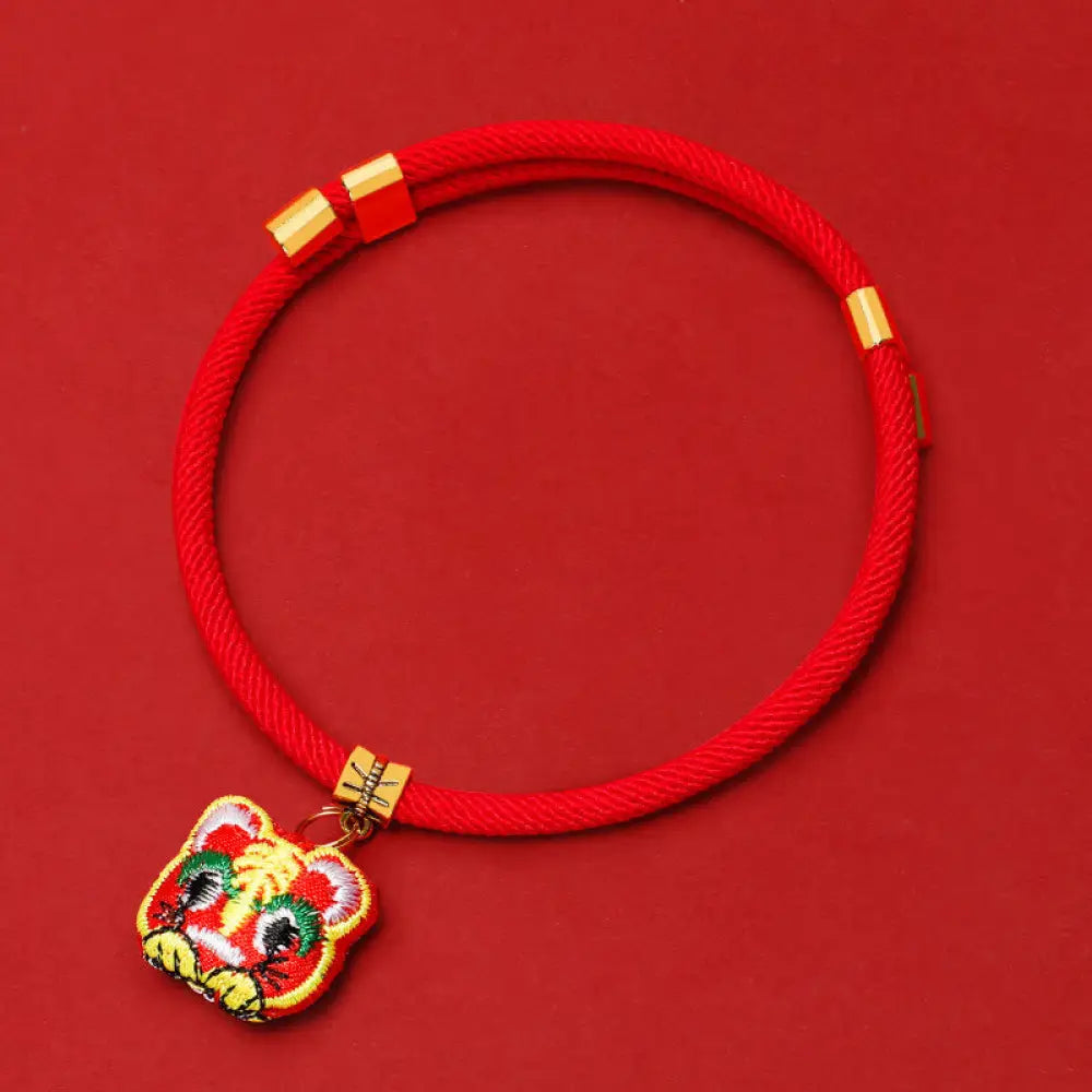Buddha Stones Red String Plaited Embroidery Tiger Fu Character Protection Adjustable Cats Dogs Pet Collar - Tiger