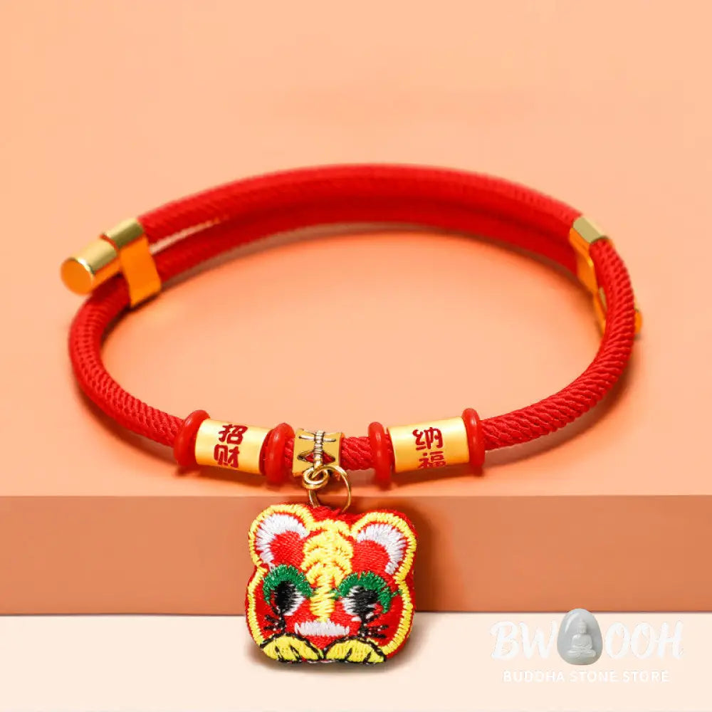 Buddha Stones Red String Plaited Embroidery Tiger Fu Character Protection Adjustable Cats Dogs Pet Collar - Pet Collar