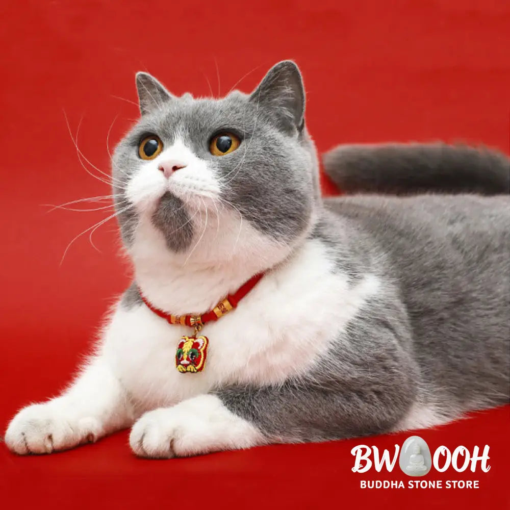 Buddha Stones Red String Plaited Embroidery Tiger Fu Character Protection Adjustable Cats Dogs Pet Collar - Pet Collar