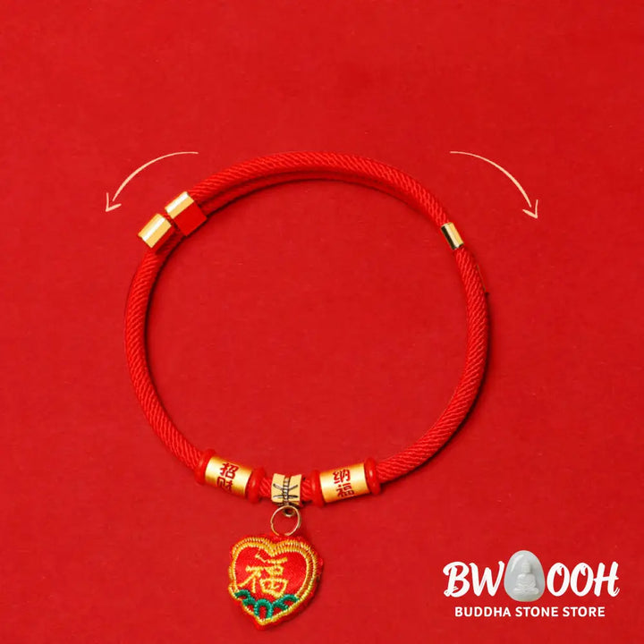 Buddha Stones Red String Plaited Embroidery Tiger Fu Character Protection Adjustable Cats Dogs Pet Collar - Pet Collar
