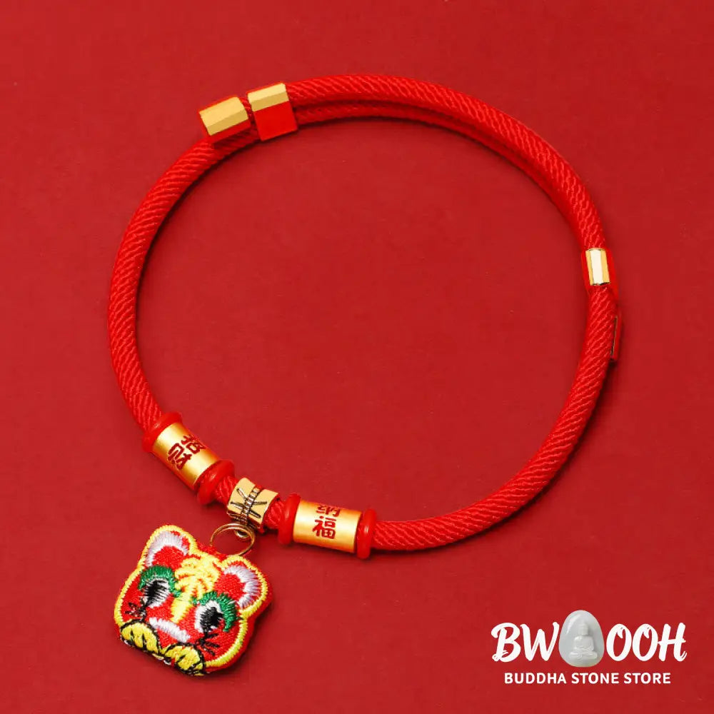 Buddha Stones Red String Plaited Embroidery Tiger Fu Character Protection Adjustable Cats Dogs Pet Collar - Pet Collar