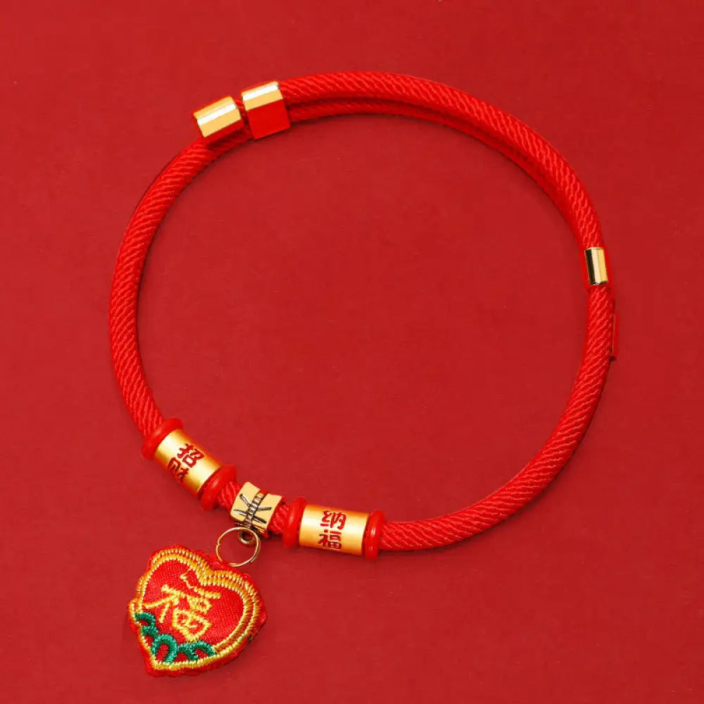 Buddha Stones Red String Plaited Embroidery Tiger Fu Character Protection Adjustable Cats Dogs Pet Collar - Lucky